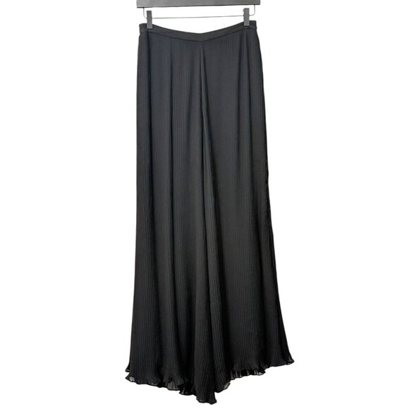 Samuel Dong Pleated Wide Leg Palazzo Pants Black Sheer Lined Evening Fun Size S - Picture 1 of 13